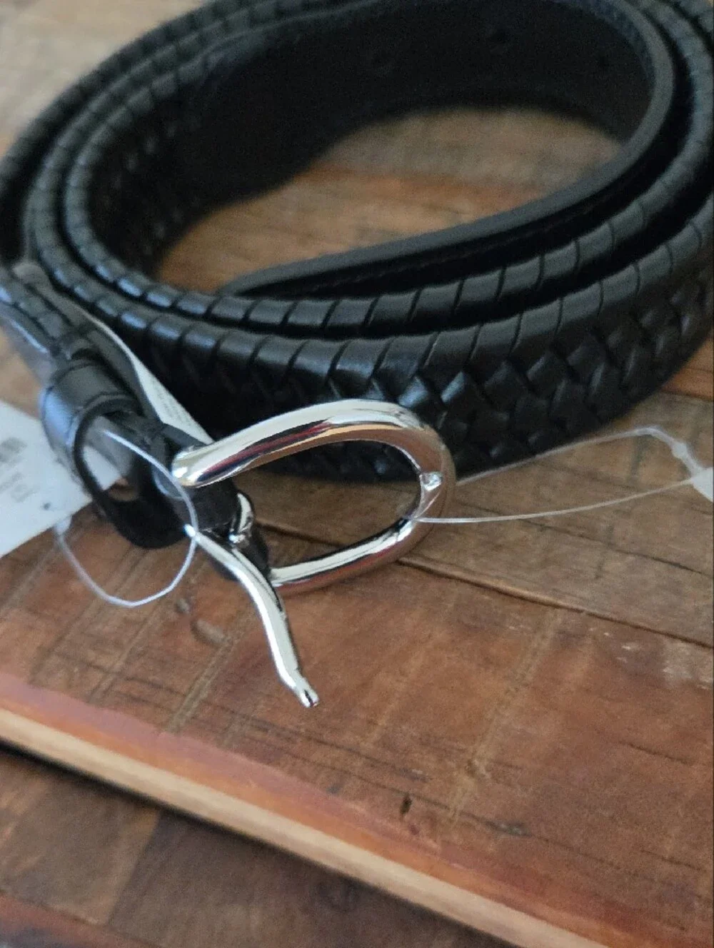 J Crew Classic Black Woven Elasticated Italian Leather Men's Belt